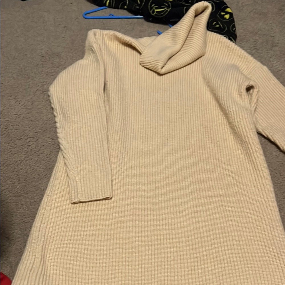 Cream Ribbed Turtleneck Sweater dress